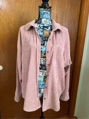 BOHOBLU Women’s Small Blush Pink Corduroy Button-Up Shirt